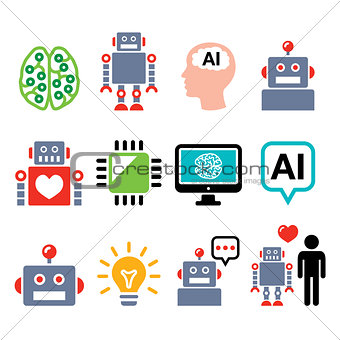 Robot, Artificial Intelligence (AI), cyborg icons set