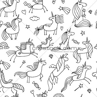 Magic unicorns, seamless pattern for your design