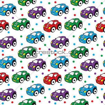 Children s toy car seamless texture. Car background, children s wallpaper. Vector illustration