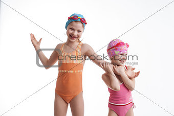 Two girls in swimming suits