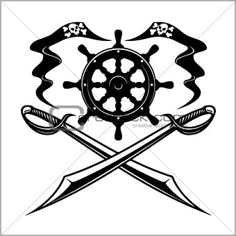 Pirates emblem - steering wheel and crossed swords or sabers.