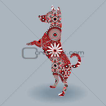 Standing Dog with stylized flowers over grey
