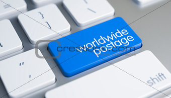 Worldwide Postage - Inscription on the Blue Keyboard Button. 3D.