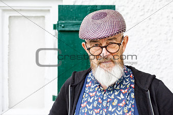 an old man and his glasses