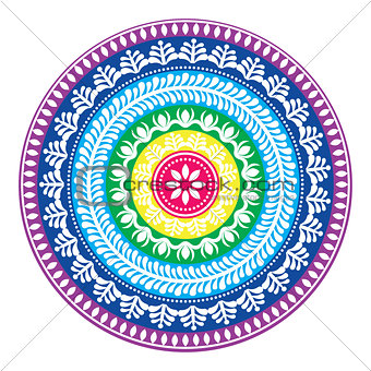 Folk round pattern, hippie colorful mandala, boho style ornament
