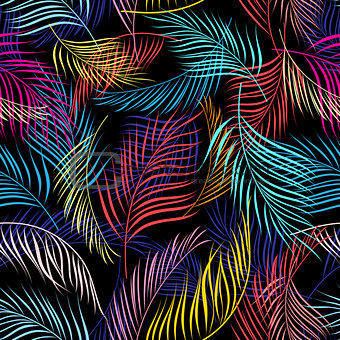 Bright multicolored pattern of leaves of palm trees 