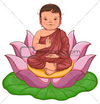 Newborn buddha boy sits in lotus flower