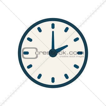 Blue vector clock icon, flat linear time sign