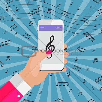 Playing music on your smartphone online from Internet. Vector Il