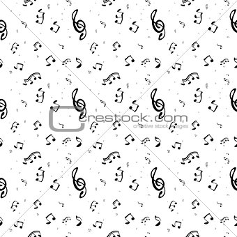 Seamless pattern from Set of musical notes and Treble clef. Vect