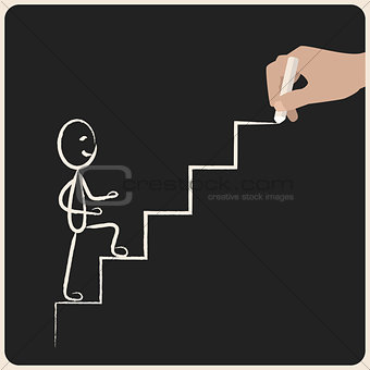 Business success climbing stairs drawing in chalk