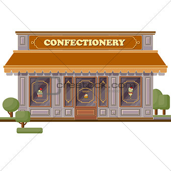 Confectionery shop facade. Stylish sweets boutique. Store design