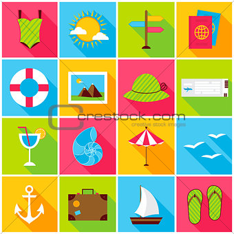 Summer Travel Colorful Icons