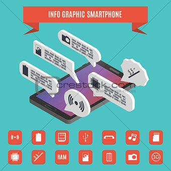 Elements of infographics smartphone isometric, vector illustration.
