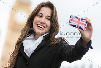 Woman Tourist Taking Selfie by Big Ben, London, England