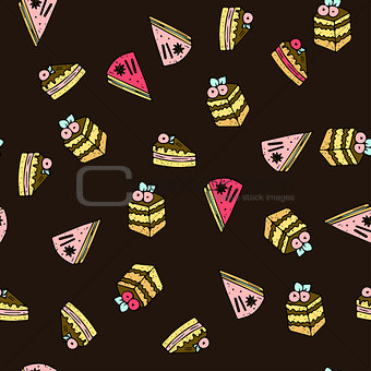 Seamless vector pattern with doodle sweet cakes.