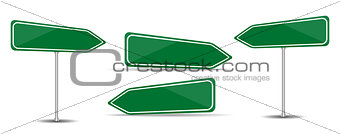 Road Sign Isolated on White Background Blank green arrow traffic. Vector Illustration. 