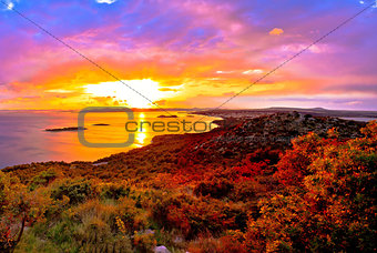 Amazing colorful sunset panorama of Pakostane archipelago