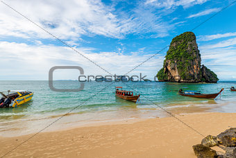 Fast small Thai boats at Phra Nang beach in Thailand