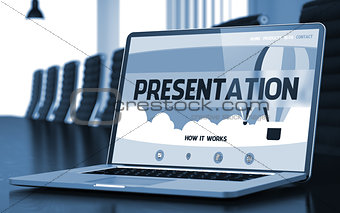 Presentation on Laptop in Conference Hall. 3D.