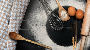 Baking Background with Flour and Utensils