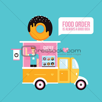 Food truck Cafe Delicious sweet donuts Fast food banner