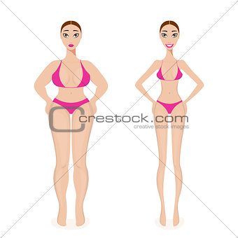 Woman Weight loss Success Before and After obesity Slim body