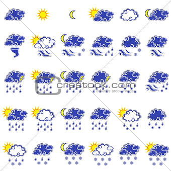 Set of thirty forecast weather icons