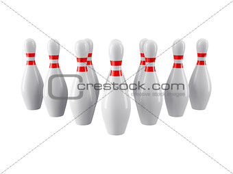 Bowling pins without shadow on white background. 3D rendering
