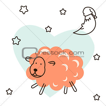 Cute baby lamb cartoon t shirt illustration vector.