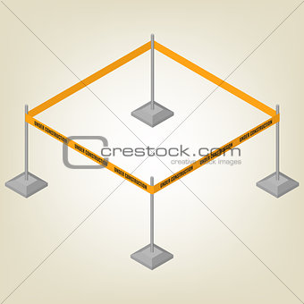 Warning tape for fencing isometric, vector illustration.