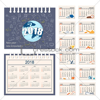 Full calendar for wall or desk year 2018