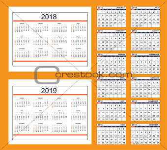 Business calendar for wall or desk year 2018 2019