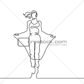 Happy jumping woman on white background.
