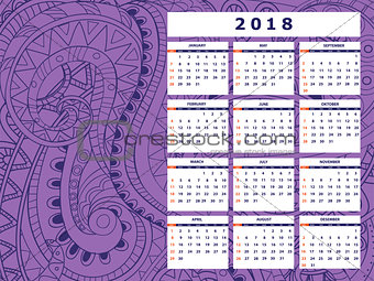 dark violet tangle zen pattern calendar year 2018 