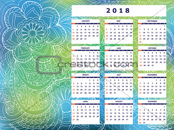 blue-green tangle zen pattern calendar year 2018 