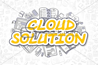 Cloud Solution - Doodle Yellow Word. Business Concept.