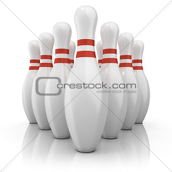 Bowling pins with red stripes