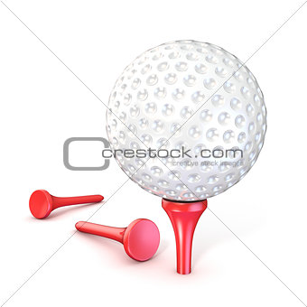 Golf ball on red tee. 3D