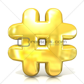 Hashtag, number mark 3D golden sign