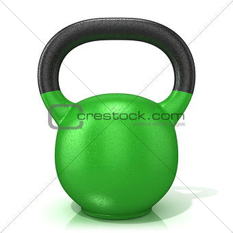 Green kettle bell weight, isolated on a white background. 3D