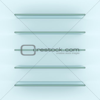 Empty glass shelves, 3d rendering
