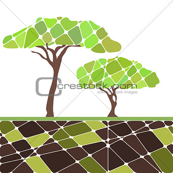 Colorful set with tree and leafs