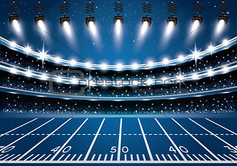 American Football Stadium Arena with Spotlights.
