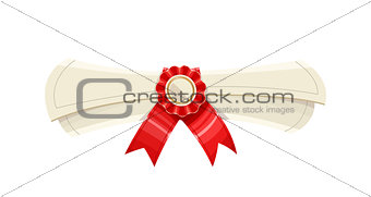 Diploma scroll with medal and red ribbon