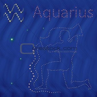 Zodiac sign Aquarius contour on the starry sky