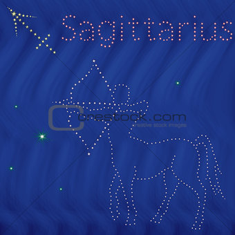 Zodiac sign Sagittarius contour on the starry sky