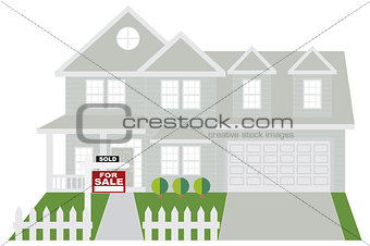 House Sold with For Sale Sign Color Illustration