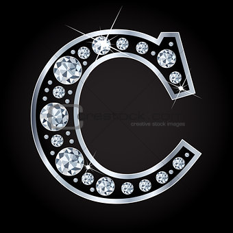 C vector letter made with diamonds isolated on black background