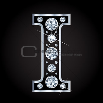 I vector letter made with diamonds isolated on black background